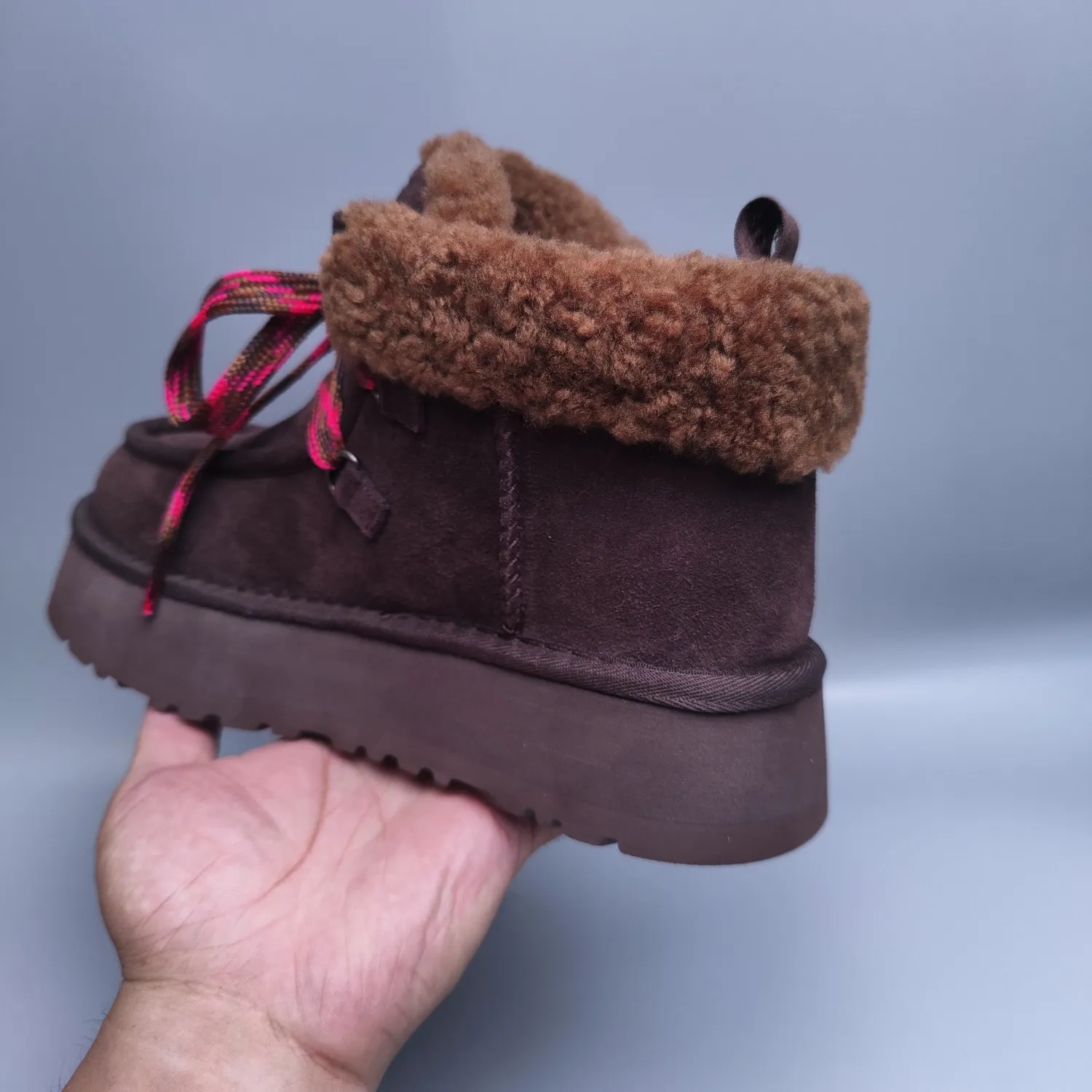 💰560 UGG sheepskin all-in-one snow boots 3954 thick-soled lace-up women's boots Color: Maroon Black Chocolate Brown Gray Size: 35-41